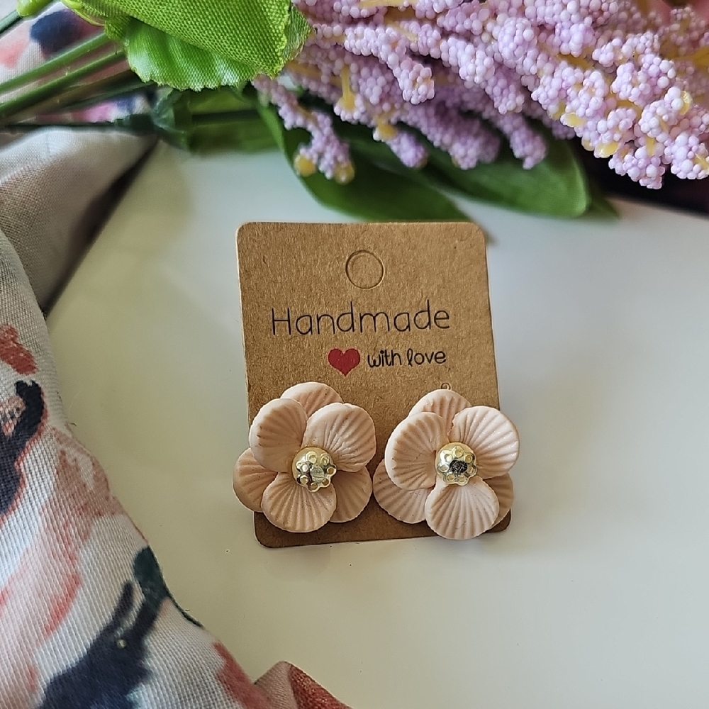 Handmade Floral Earrings with Rhinestones